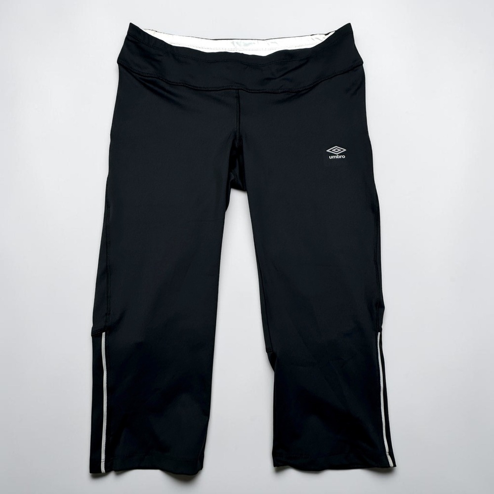 Umbro Capri Leggings Womens Large Black Reflective Stripe Athletic Soccer Run